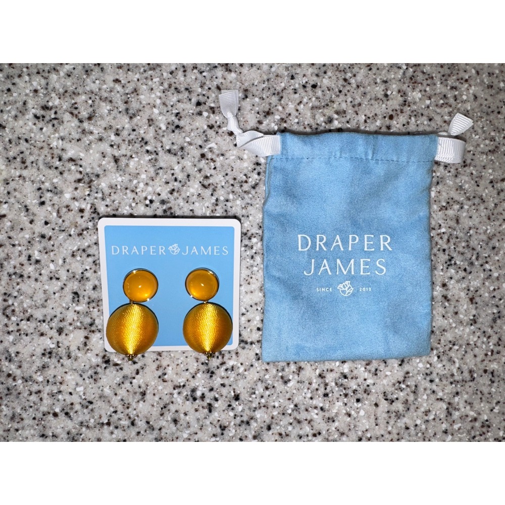 New Draper James Yellow Bauble Drop Earrings Thread Wrapped Resin Gold Tone